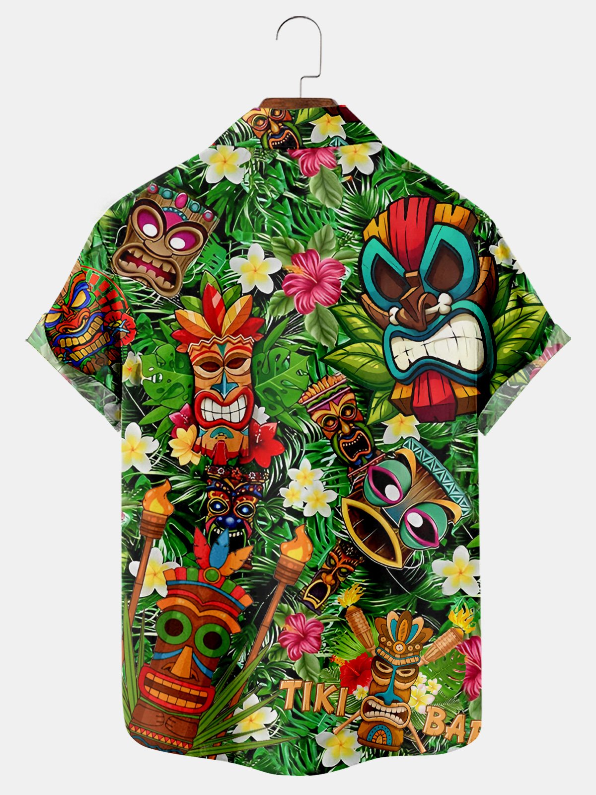 Tiki Mask Print Casual Short Sleeve Shirt