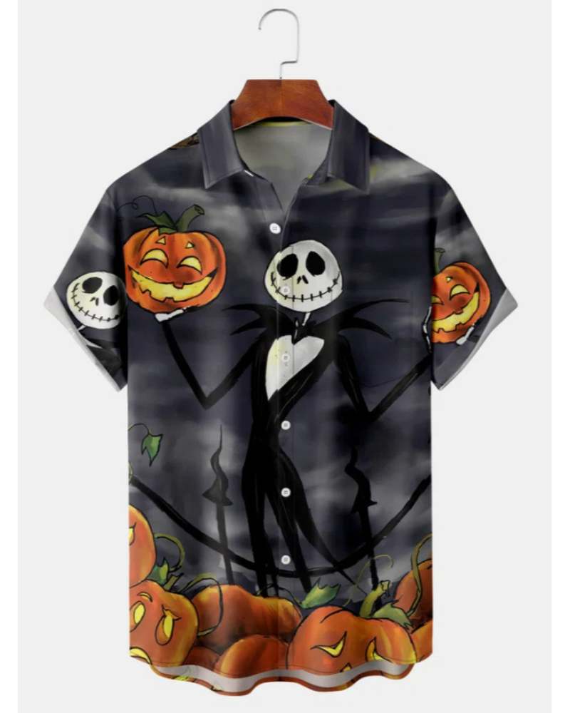 Men's Halloween Print Casual Short Sleeve Shirt with Chest Pocket