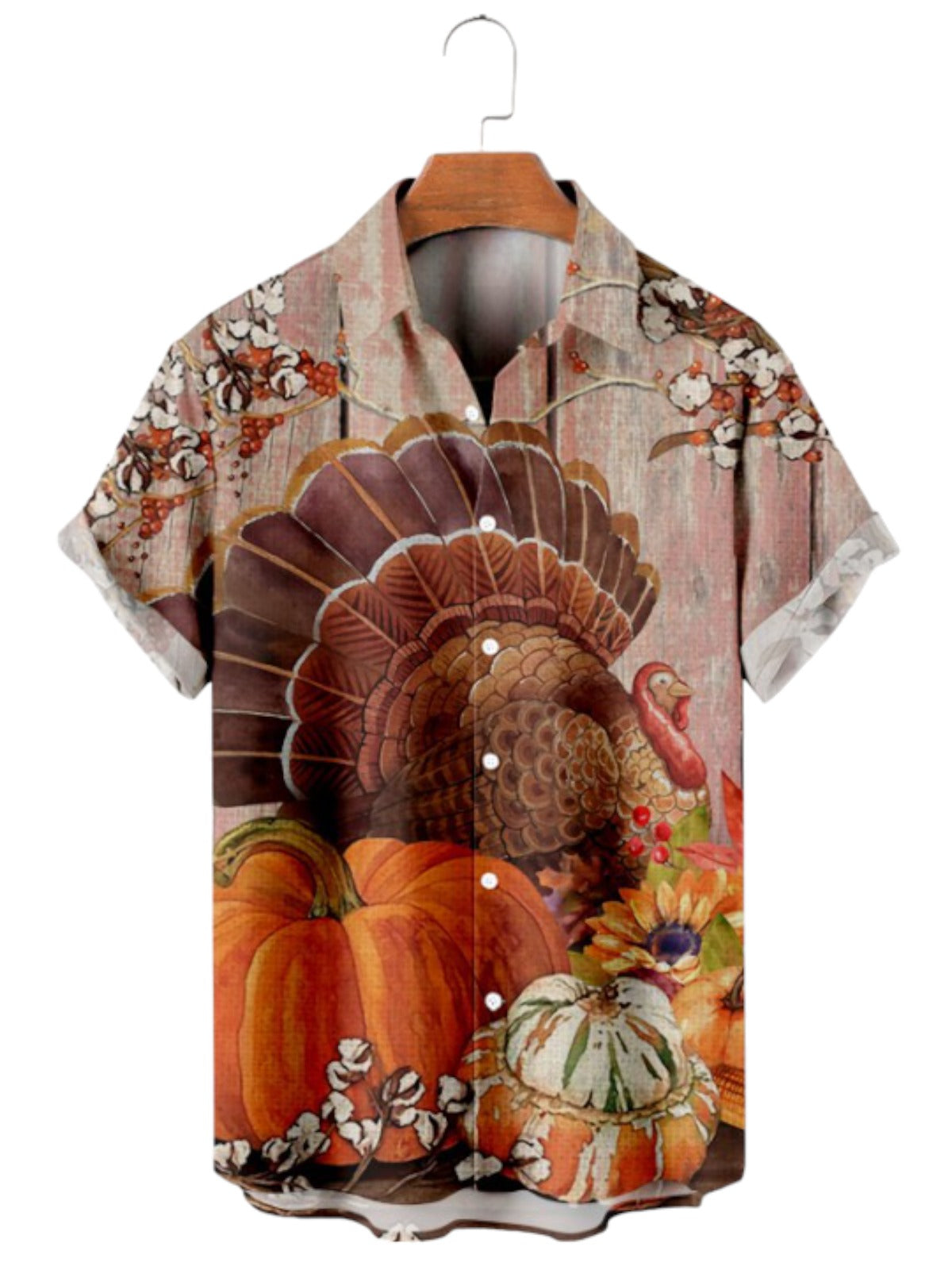 Vintage Thanksgiving Pumpkin Print Short Sleeve Shirt