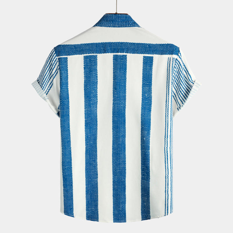 Vintage Vertical Striped Casual Short Sleeve Shirt