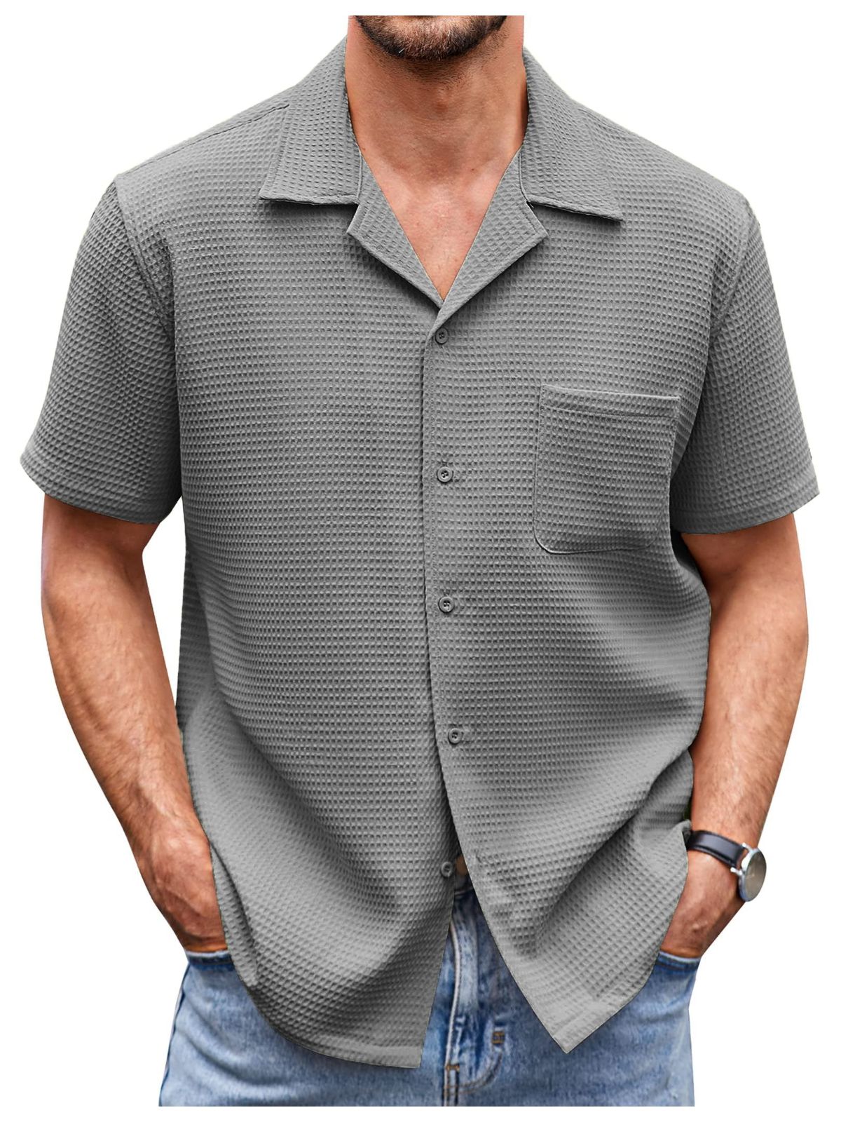 Waffle Basic Simple Everyday Casual Shirt
