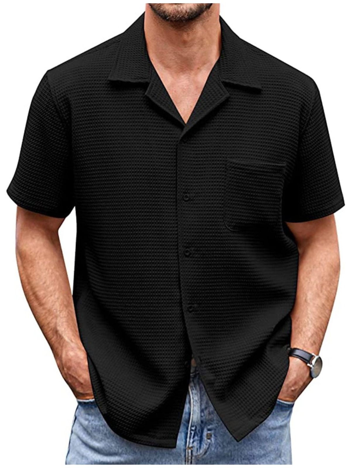 Waffle Basic Simple Everyday Casual Shirt