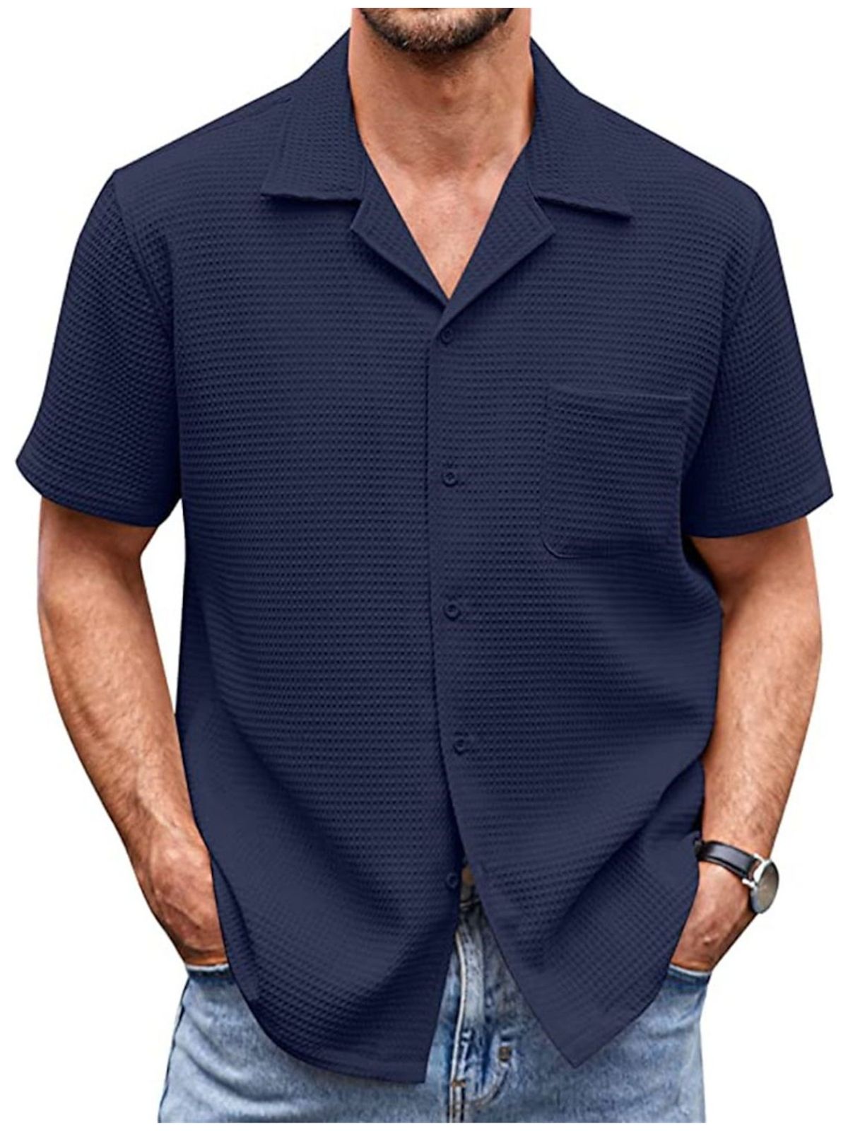 Waffle Basic Simple Everyday Casual Shirt