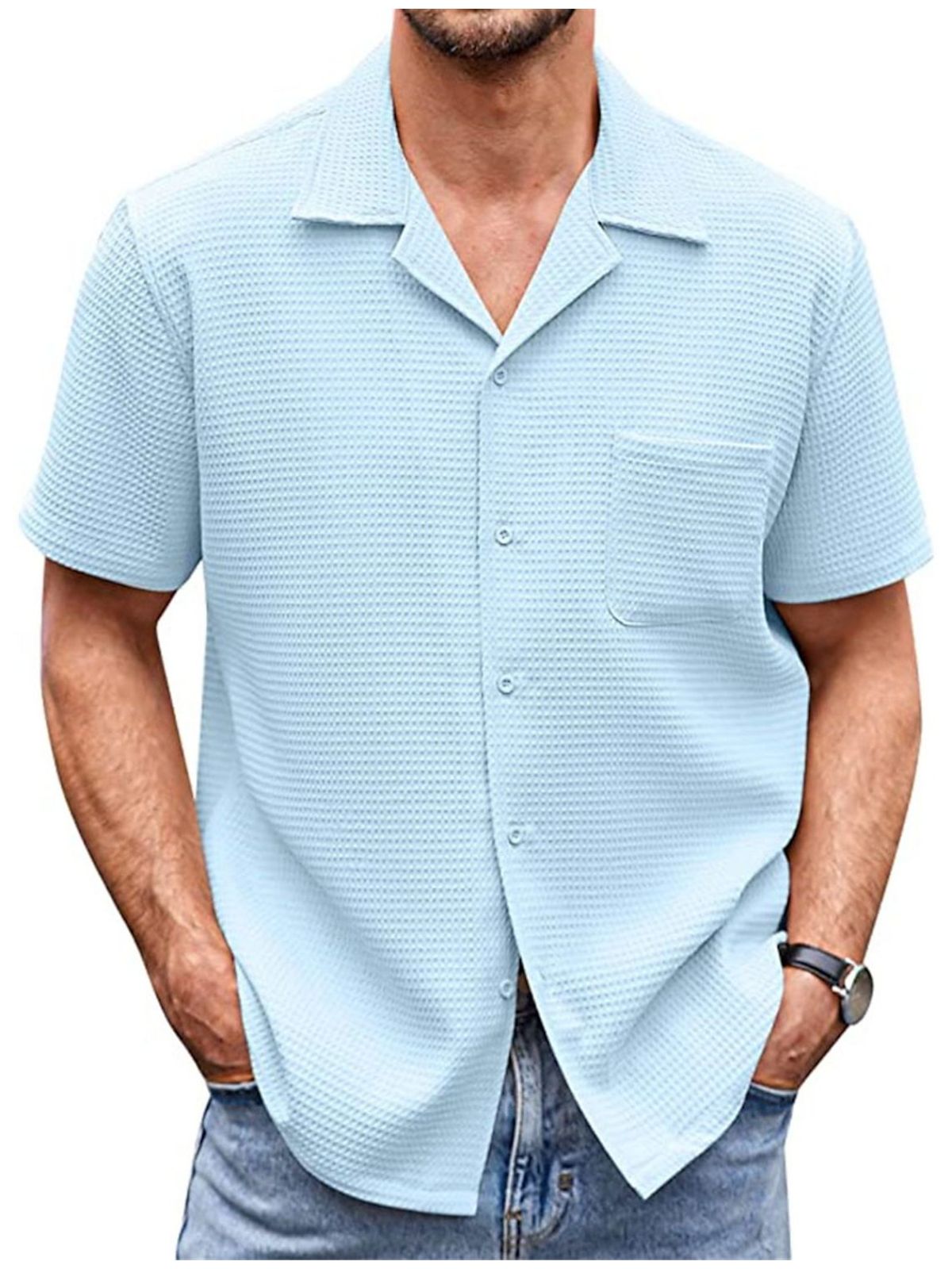 Waffle Basic Simple Everyday Casual Shirt