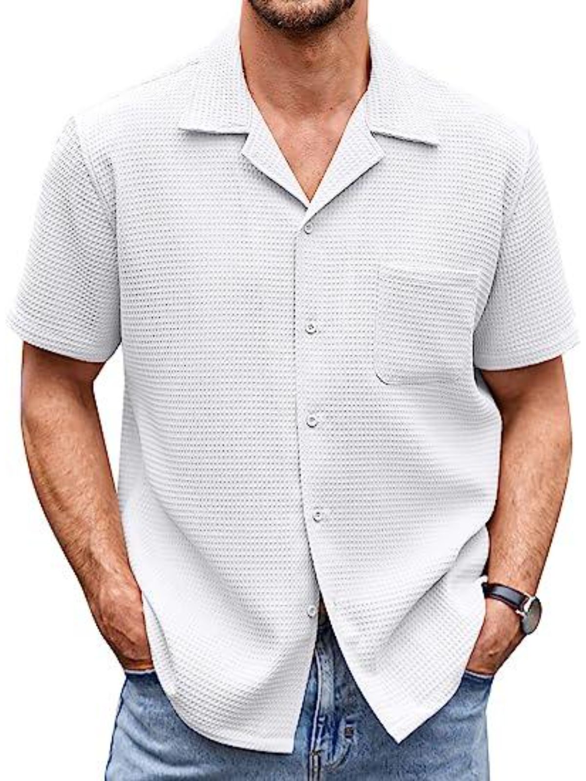 Waffle Basic Simple Everyday Casual Shirt