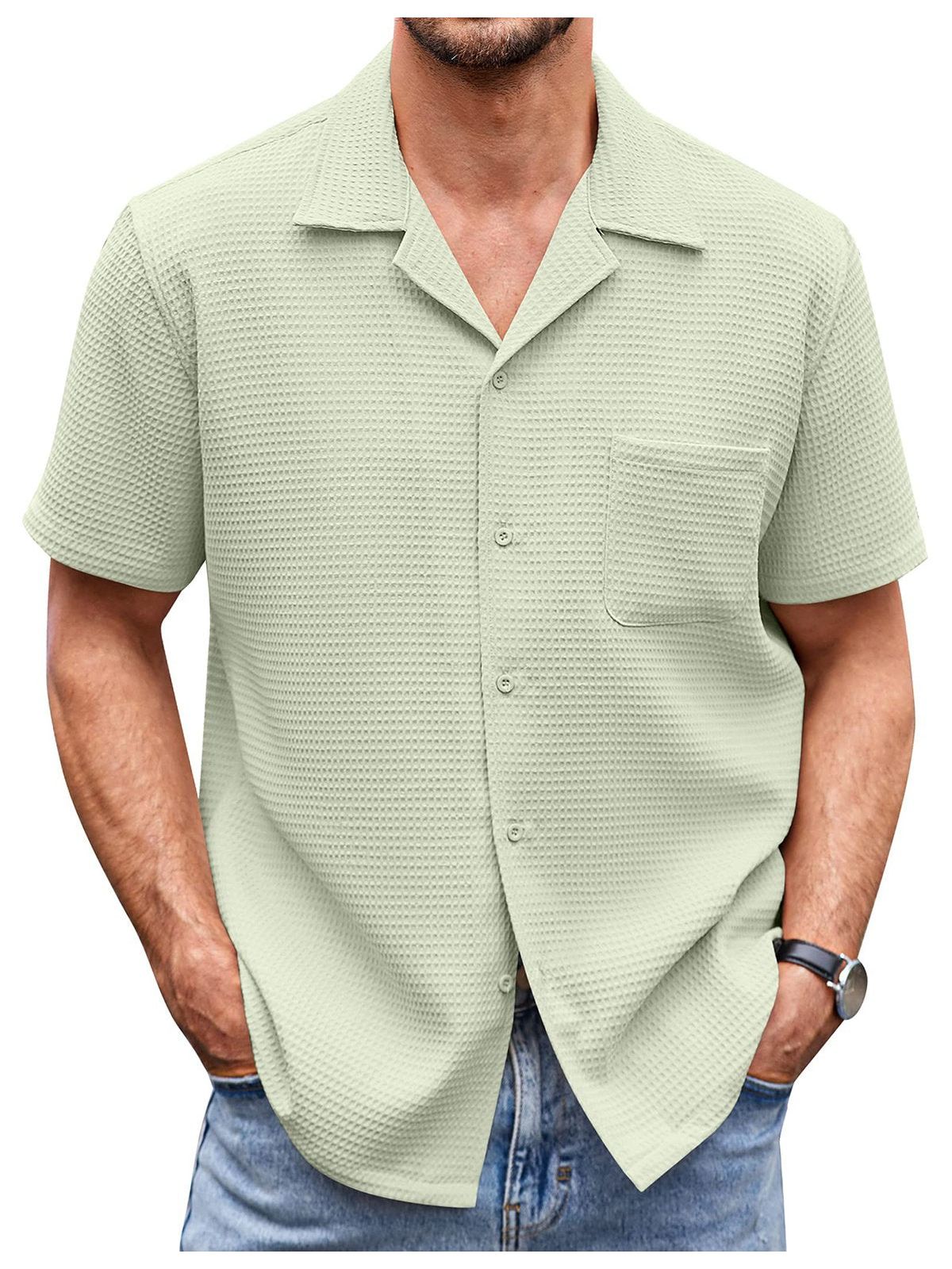Waffle Basic Simple Everyday Casual Shirt