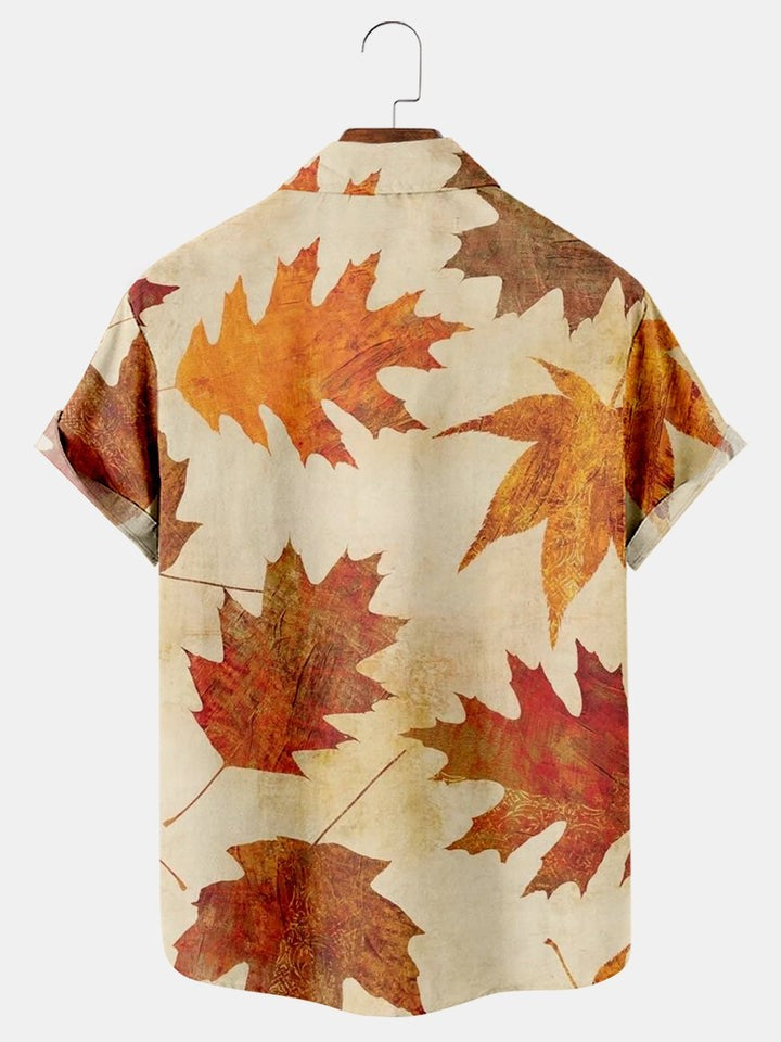 Autumn Maple Leaf Print Casual Shirt