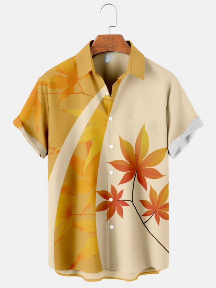 Maple Leaf Contrast Design Short Sleeve Shirt