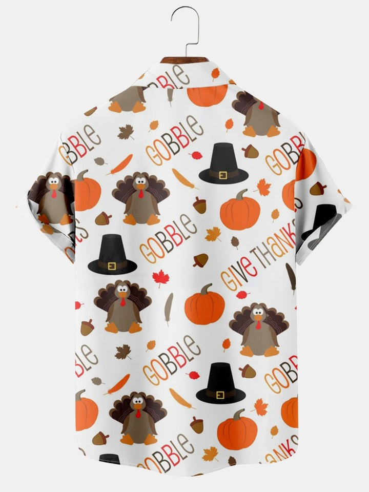Thanksgiving Turkey Pumpkin Pocket Short Sleeve Shirt