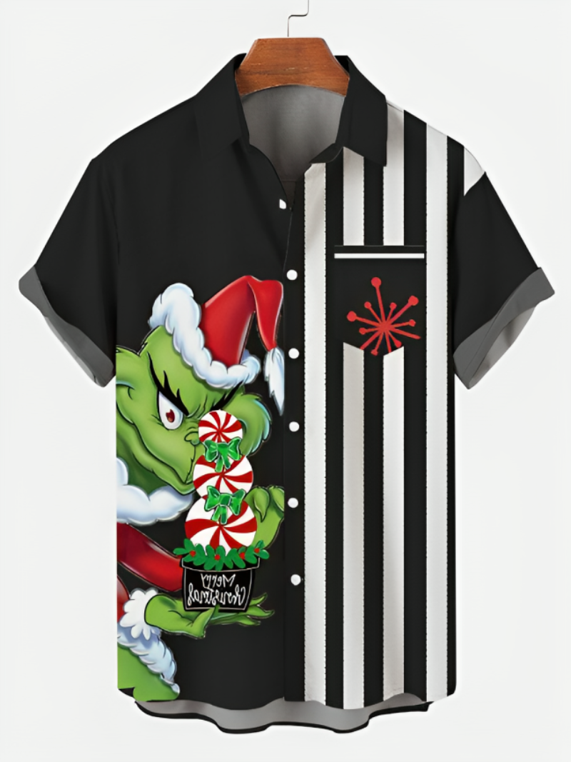 Merry Striped Pattern Short Sleeve Shirt