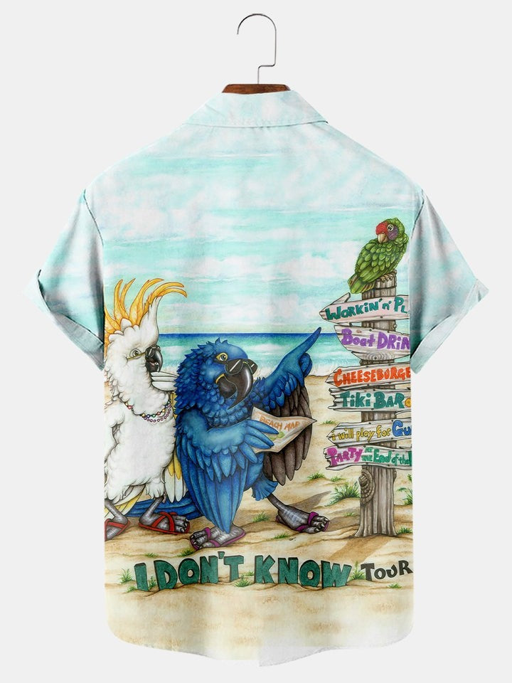 Hawaiian Fun Parrot Print Casual Shirt