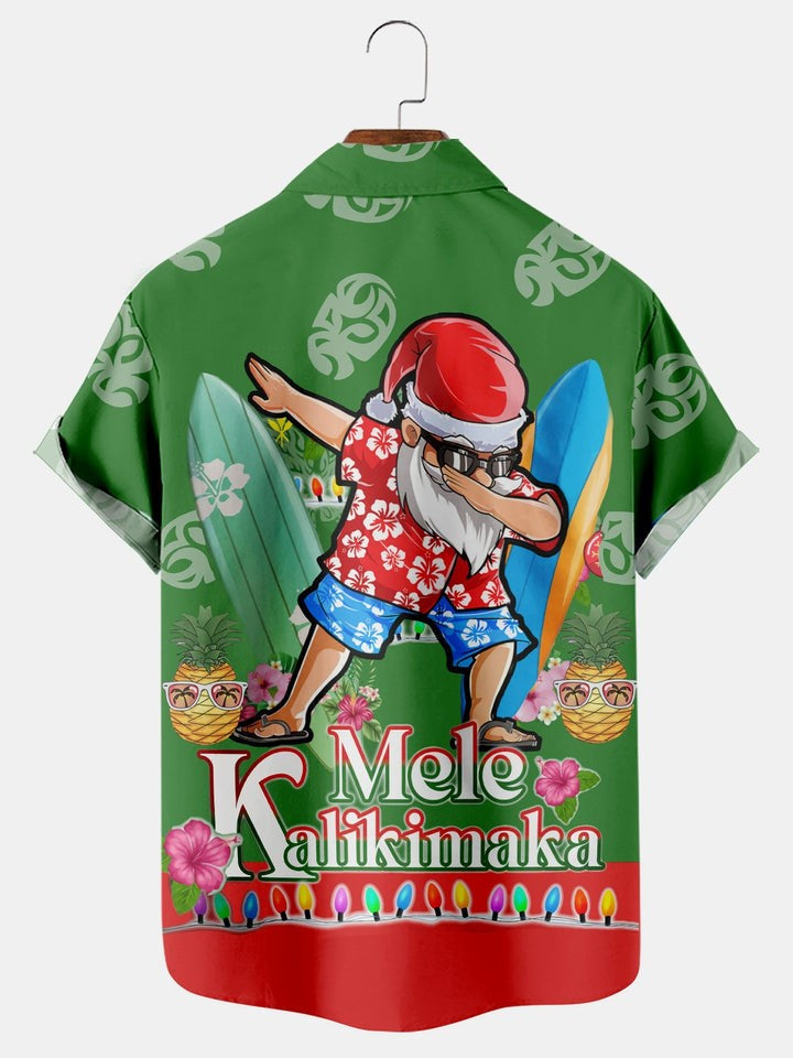 Surfing Santa Print Short Sleeve Shirt