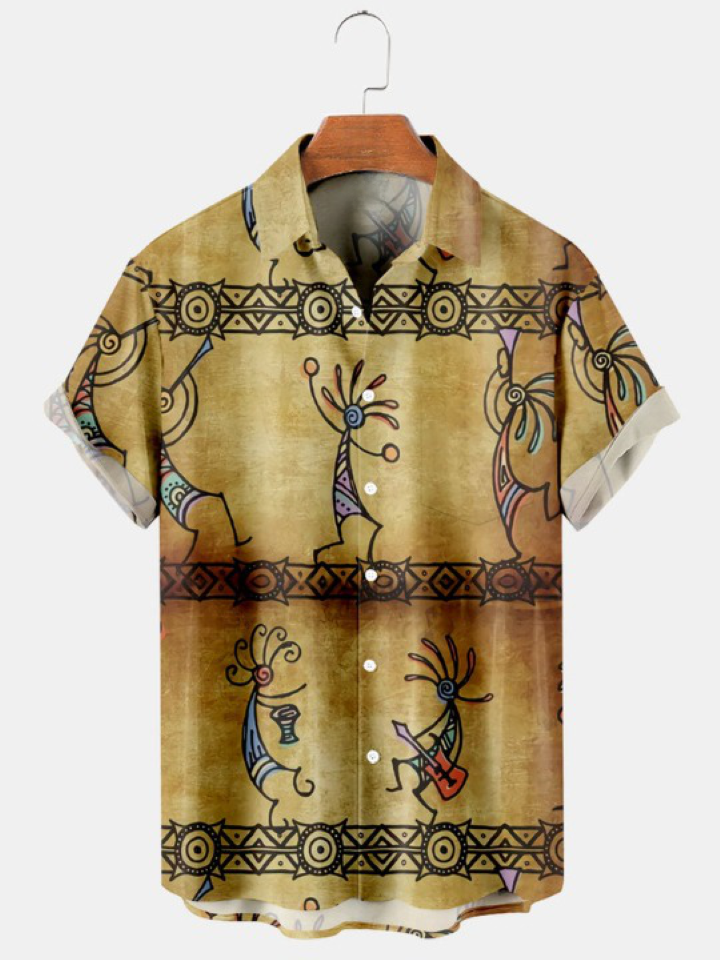 Vintage Western Kokopelli Print Short Sleeve Shirt