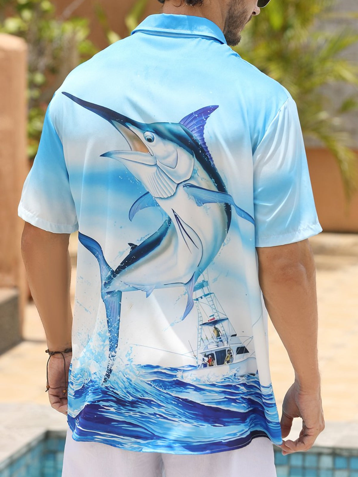 Hawaiian Ocean Yacht And Fish Print Shirt