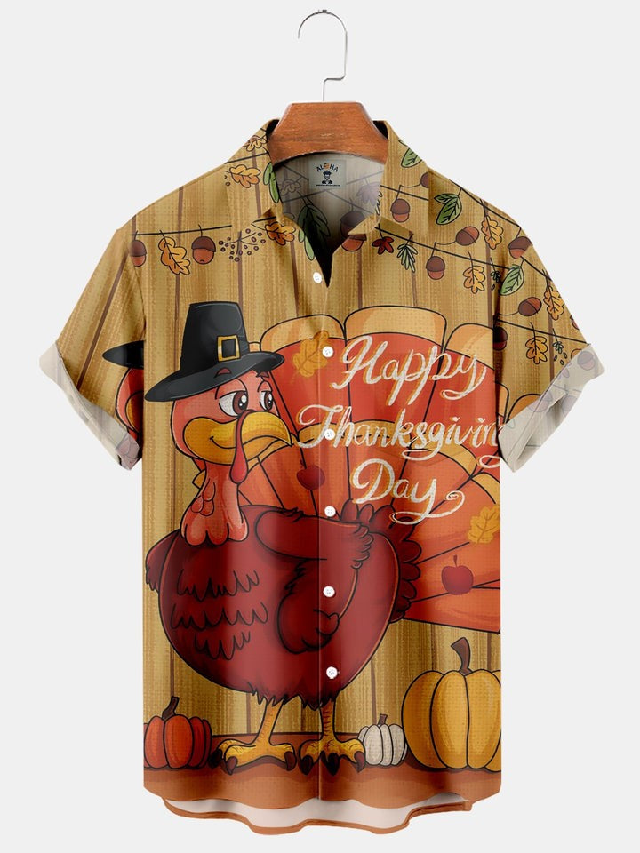 Happy Thanksgiving Day Printed Short Sleeve Shirt