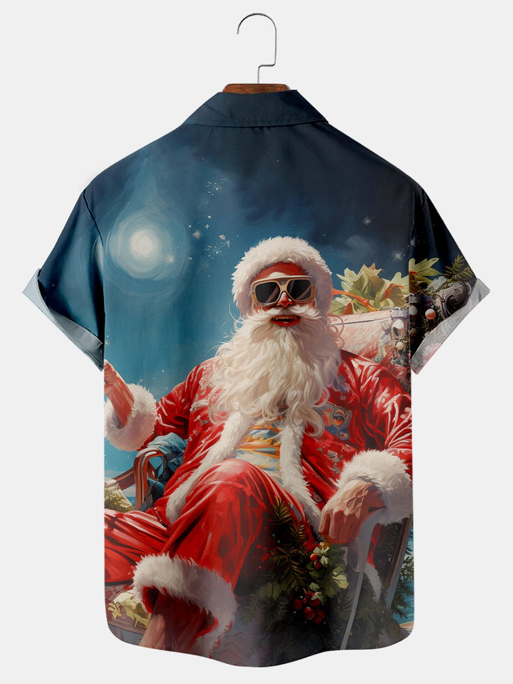 Vintage Santa Claus Print Short Sleeve Shirt