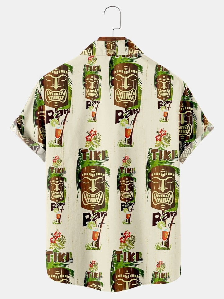 Hawaiian Tiki Print Casual Short Sleeve Shirt
