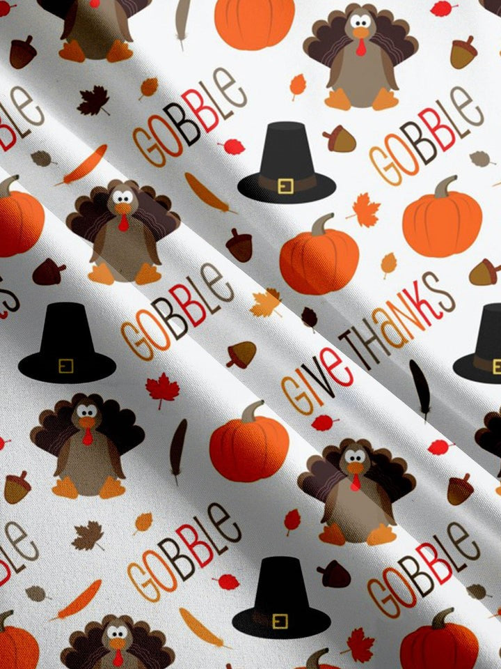 Thanksgiving Turkey Pumpkin Pocket Short Sleeve Shirt