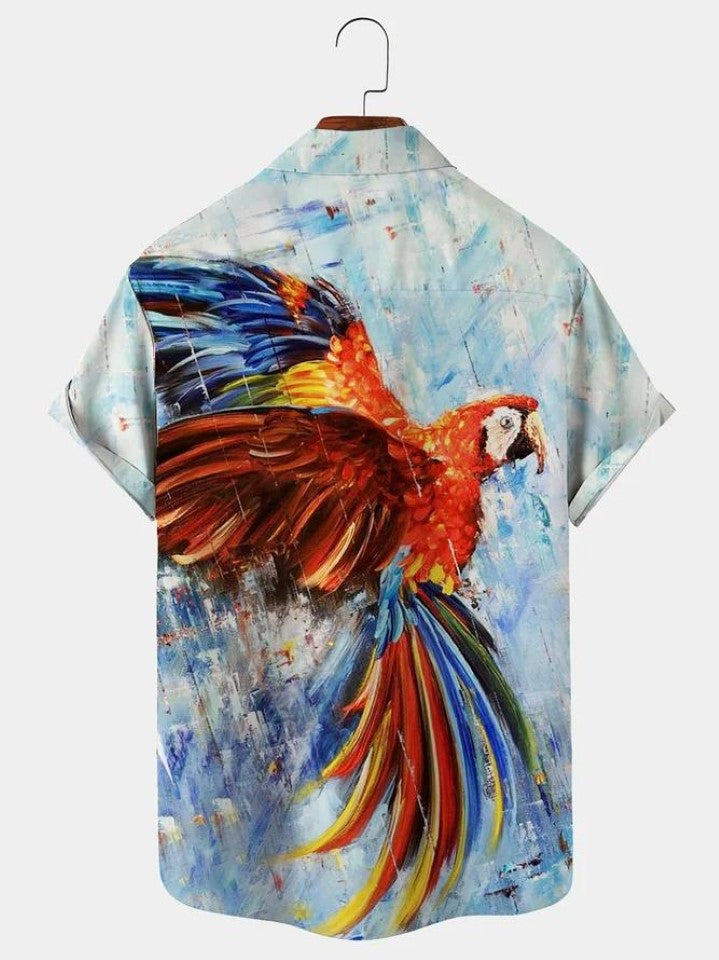 Parrot Oil Painting Print Short Sleeved Shirt