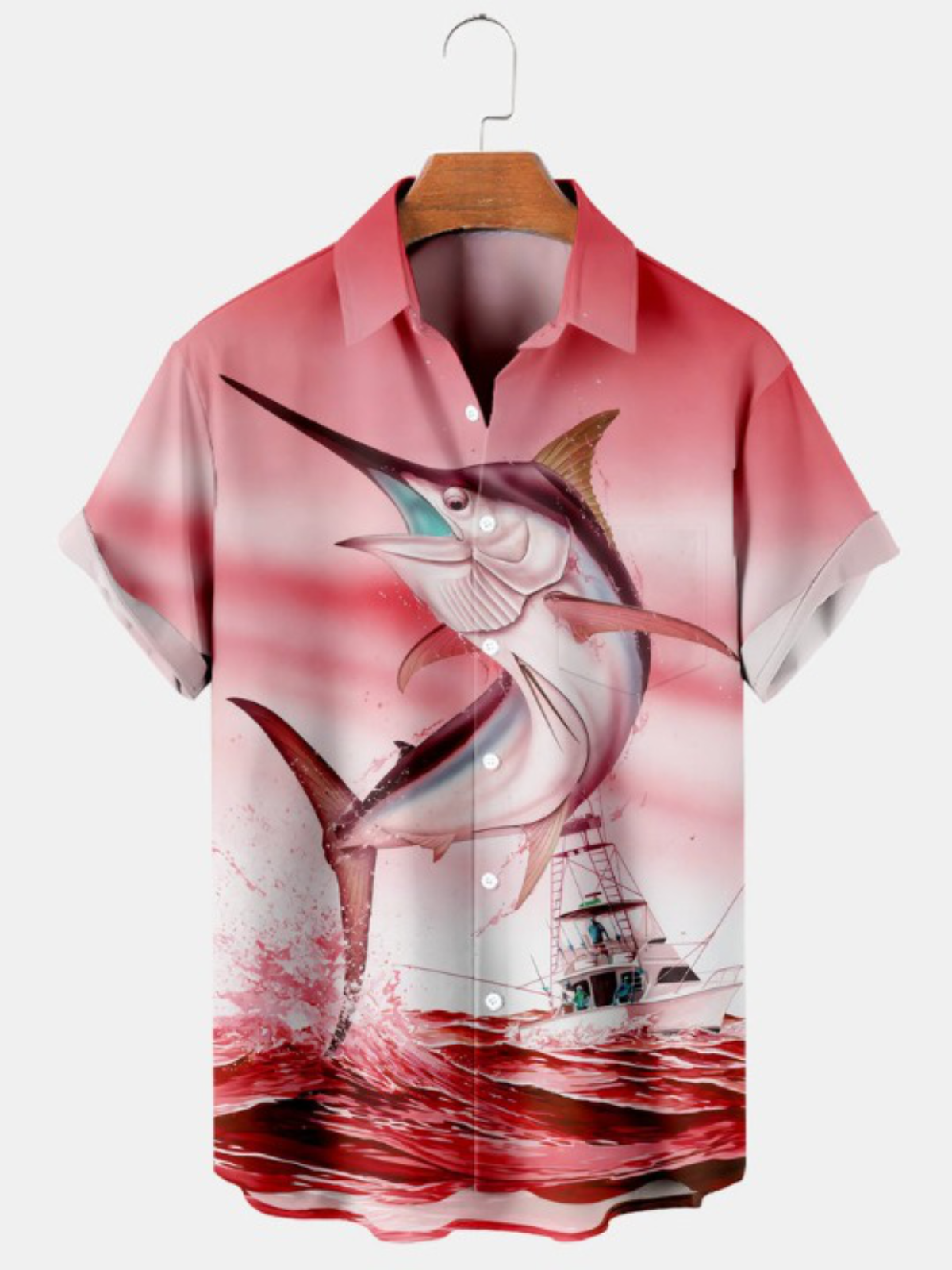 Hawaiian Ocean Yacht And Fish Print Shirt