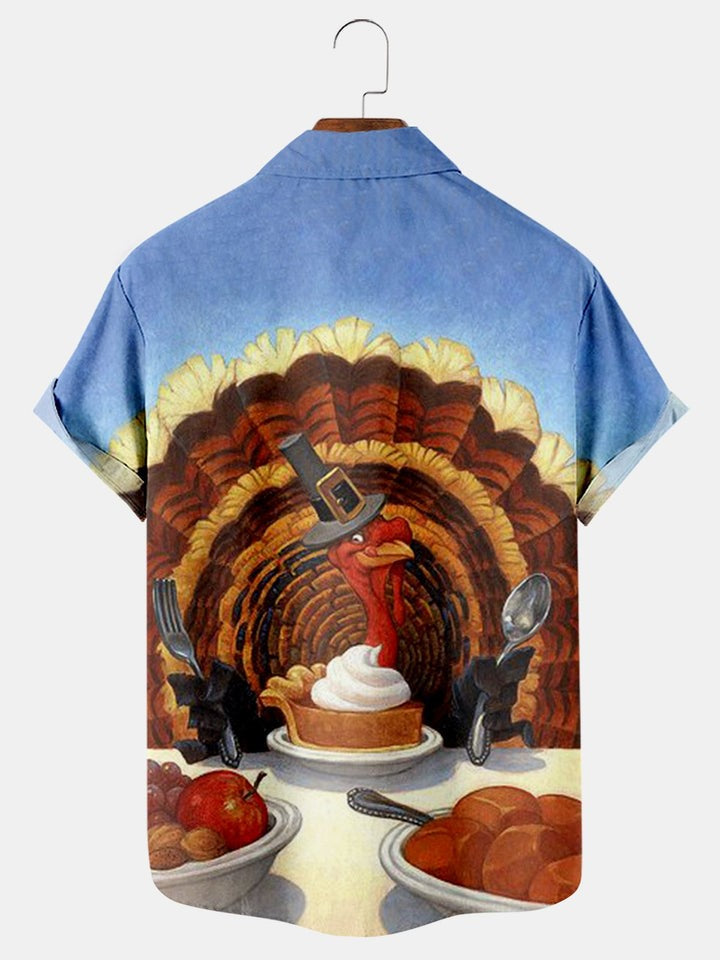 Thanksgiving Turkey Print Pocket Shirt