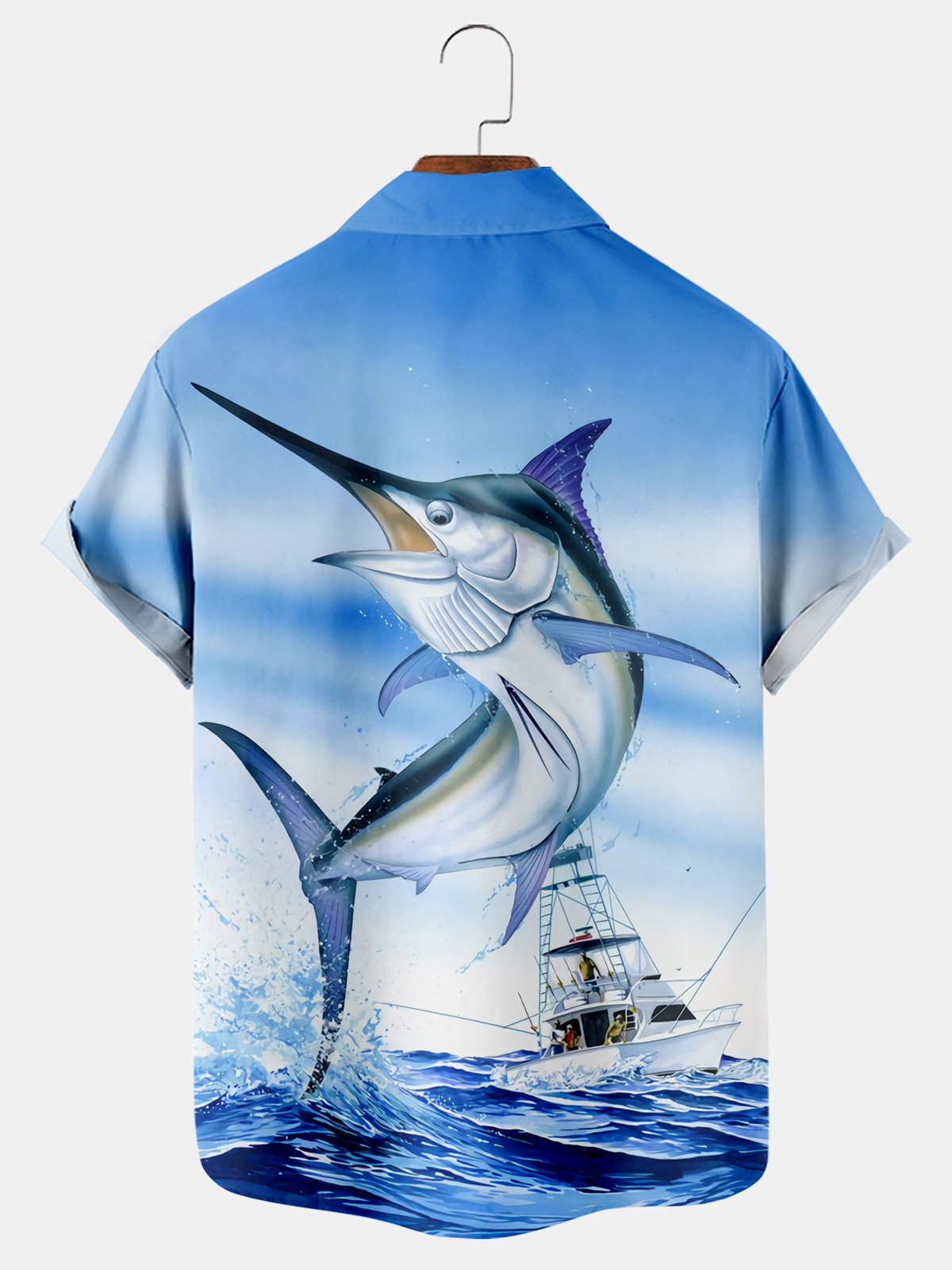 Hawaiian Ocean Yacht And Fish Print Shirt