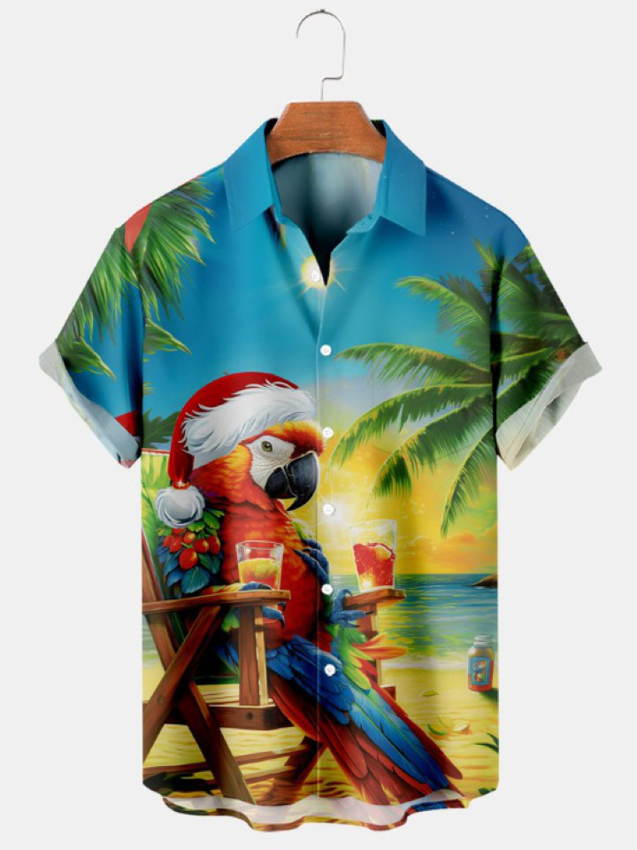 Seaside Parrot Print Short Sleeve Shirt