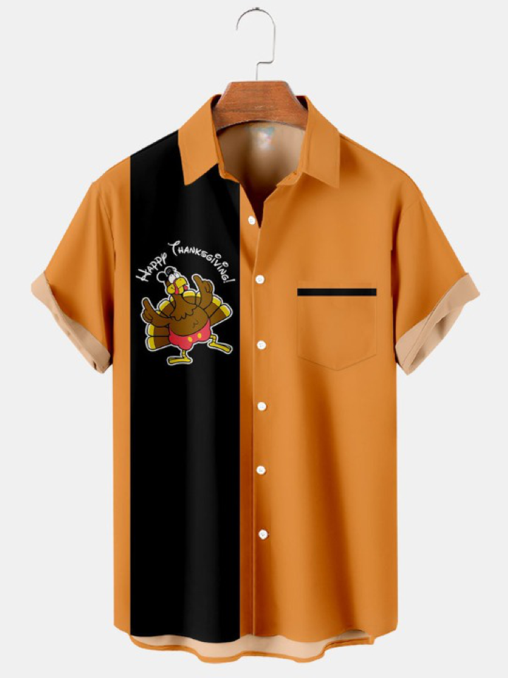 Thanksgiving Turkey Print Short Sleeve Shirt