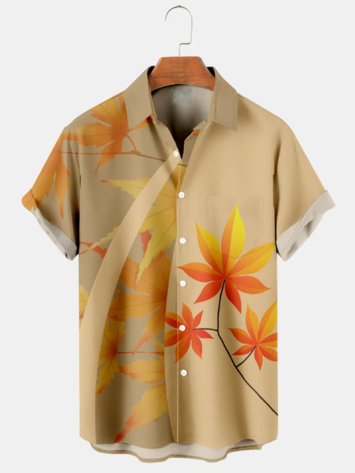 Maple Leaf Contrast Design Short Sleeve Shirt