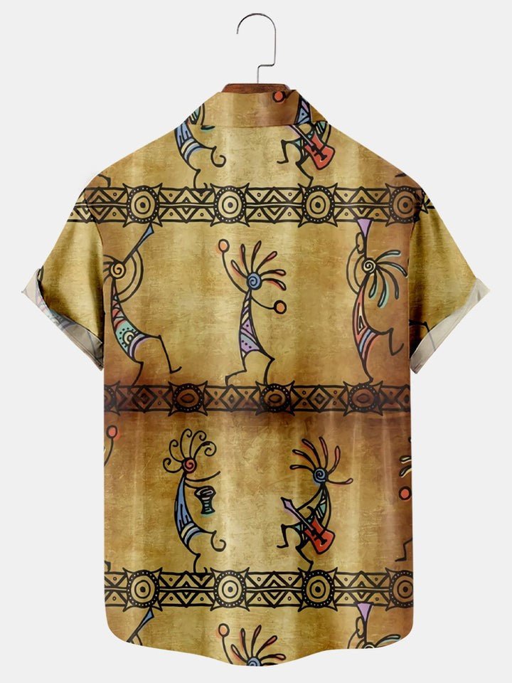 Vintage Western Kokopelli Print Short Sleeve Shirt