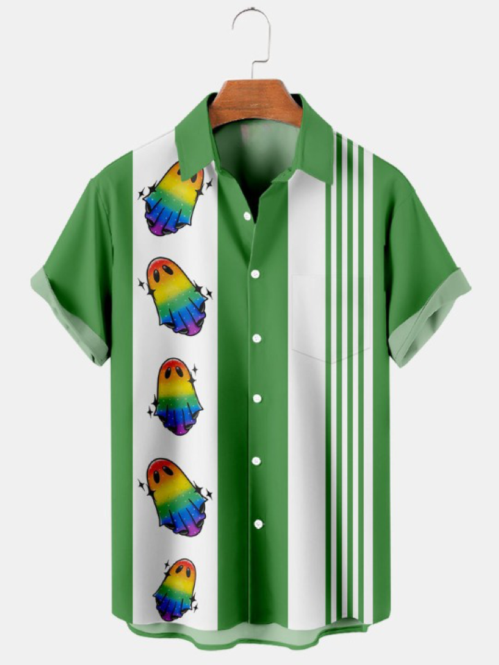 Halloween Fun Rainbow Print Short Sleeve Shirt