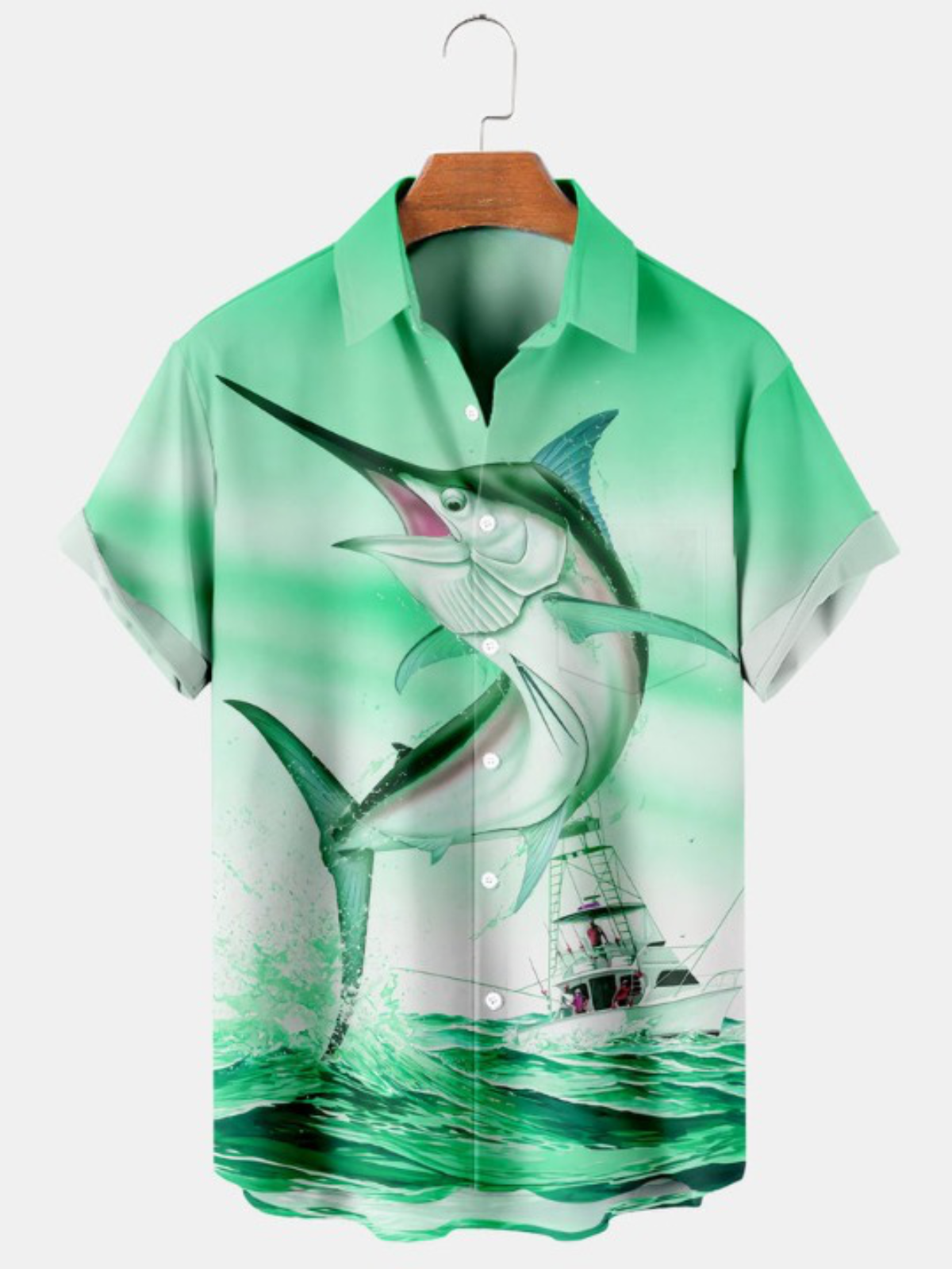 Hawaiian Ocean Yacht And Fish Print Shirt