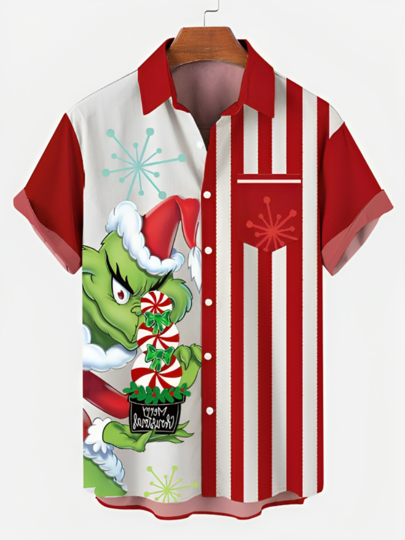 Merry Striped Pattern Short Sleeve Shirt