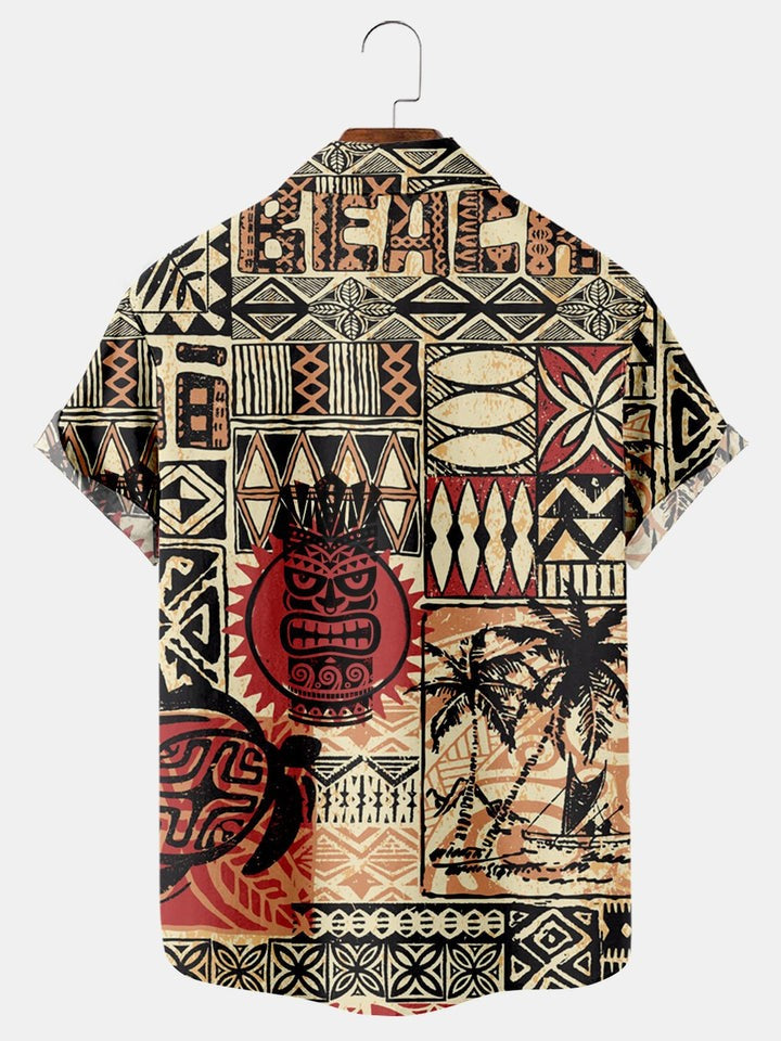 Vintage Hawaiian Tiki Print Casual Loose Shirt