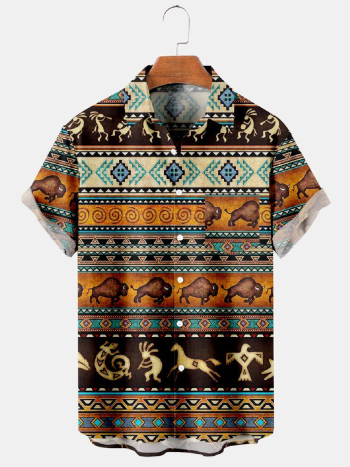 Vintage Ethnic Bullfighting Print Shirt