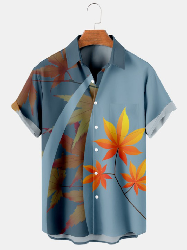 Maple Leaf Contrast Design Short Sleeve Shirt