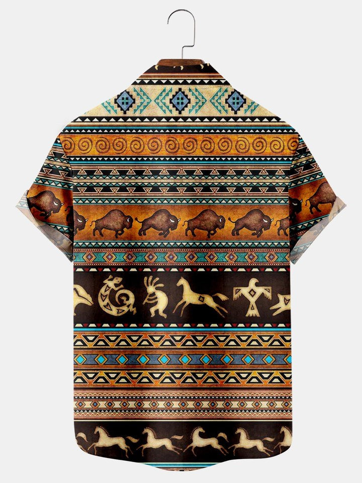 Vintage Ethnic Bullfighting Print Shirt