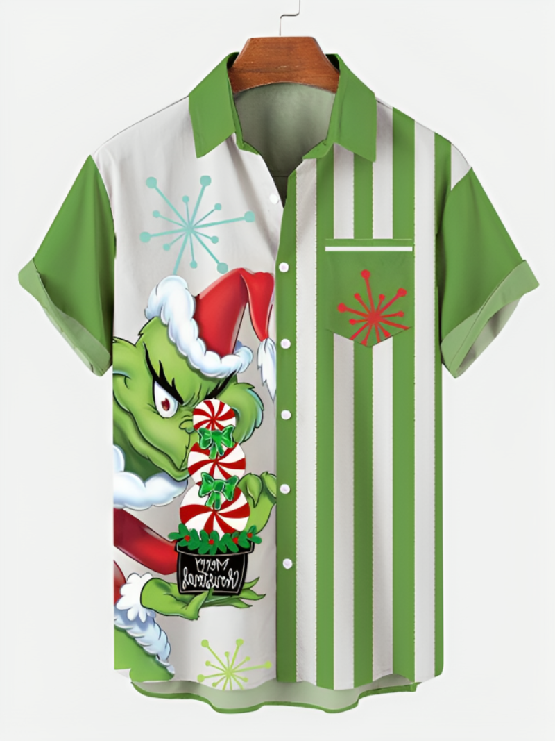 Merry Striped Pattern Short Sleeve Shirt