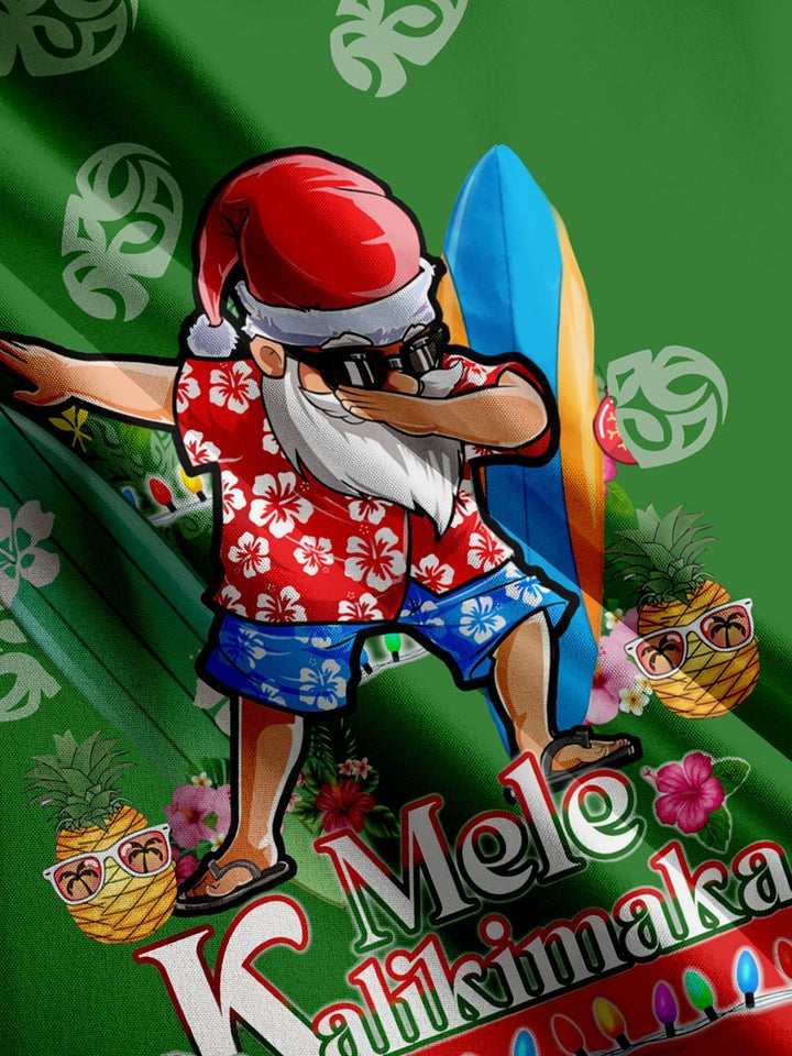 Surfing Santa Print Short Sleeve Shirt