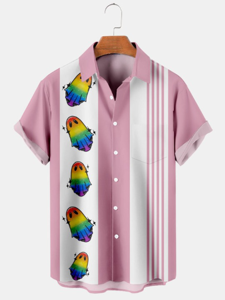 Halloween Fun Rainbow Print Short Sleeve Shirt