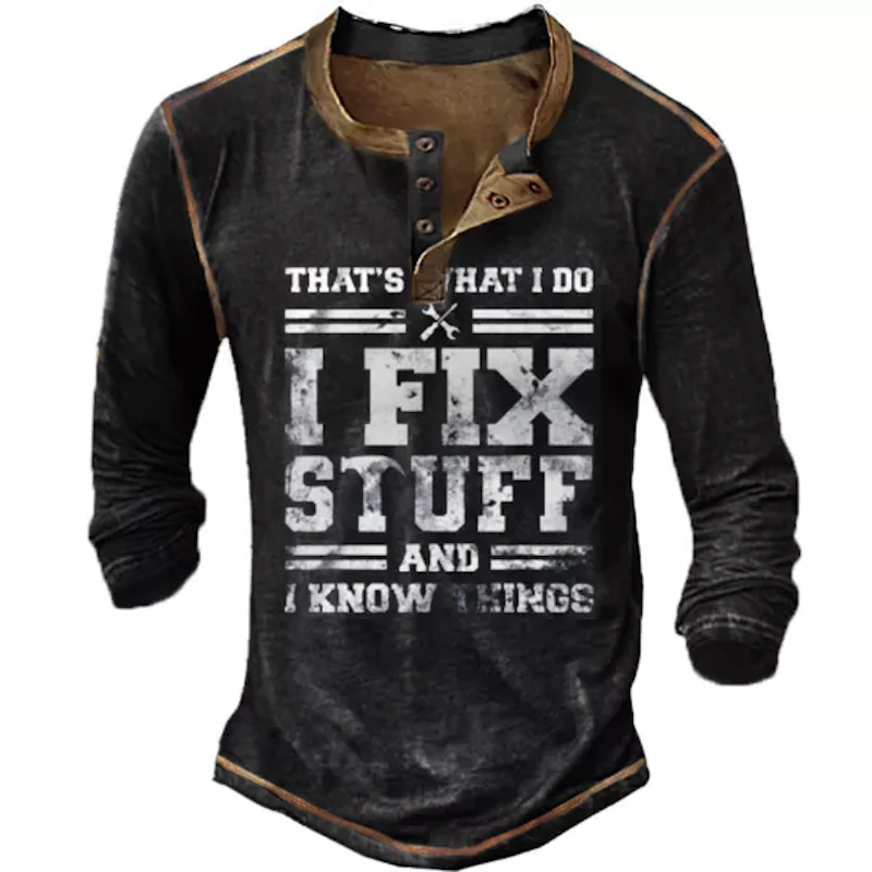 Vintage Printed Men's Henley T-Shirt