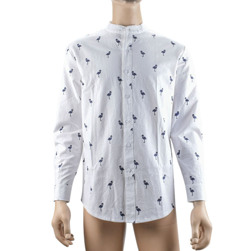 Men's linen long sleeve flamingos print shirt
