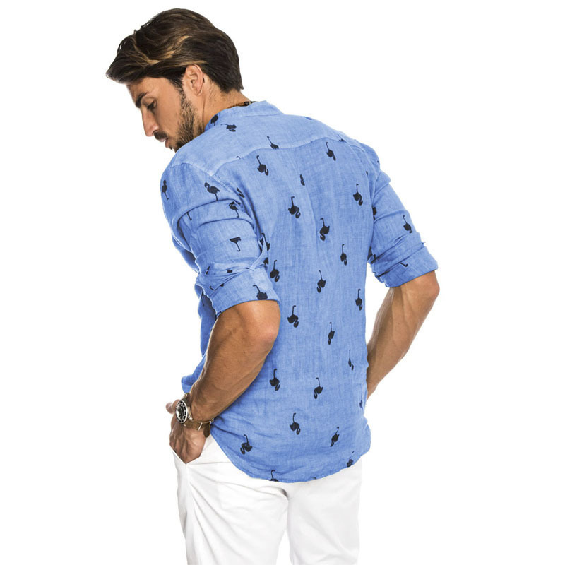 Men's linen long sleeve flamingos print shirt