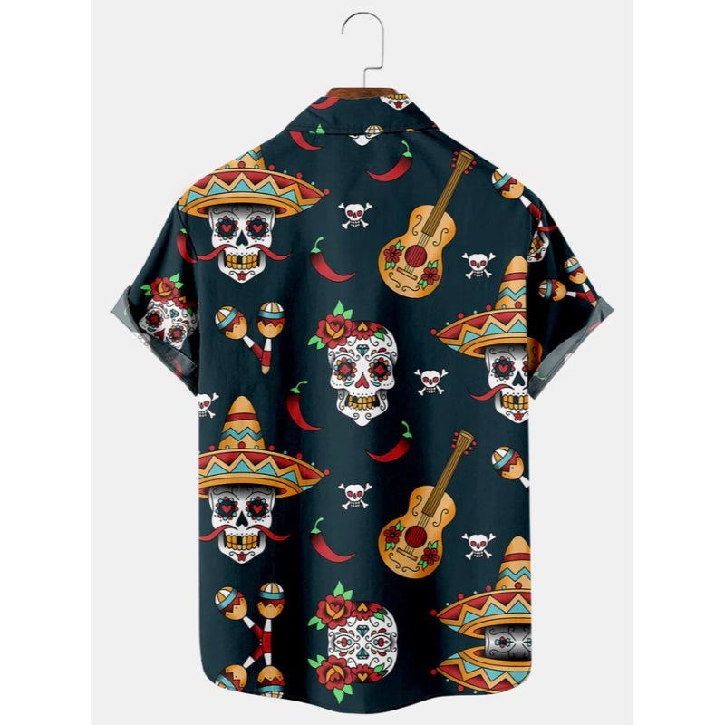 Men's Vintage Skull Pattern Short Sleeve Shirt