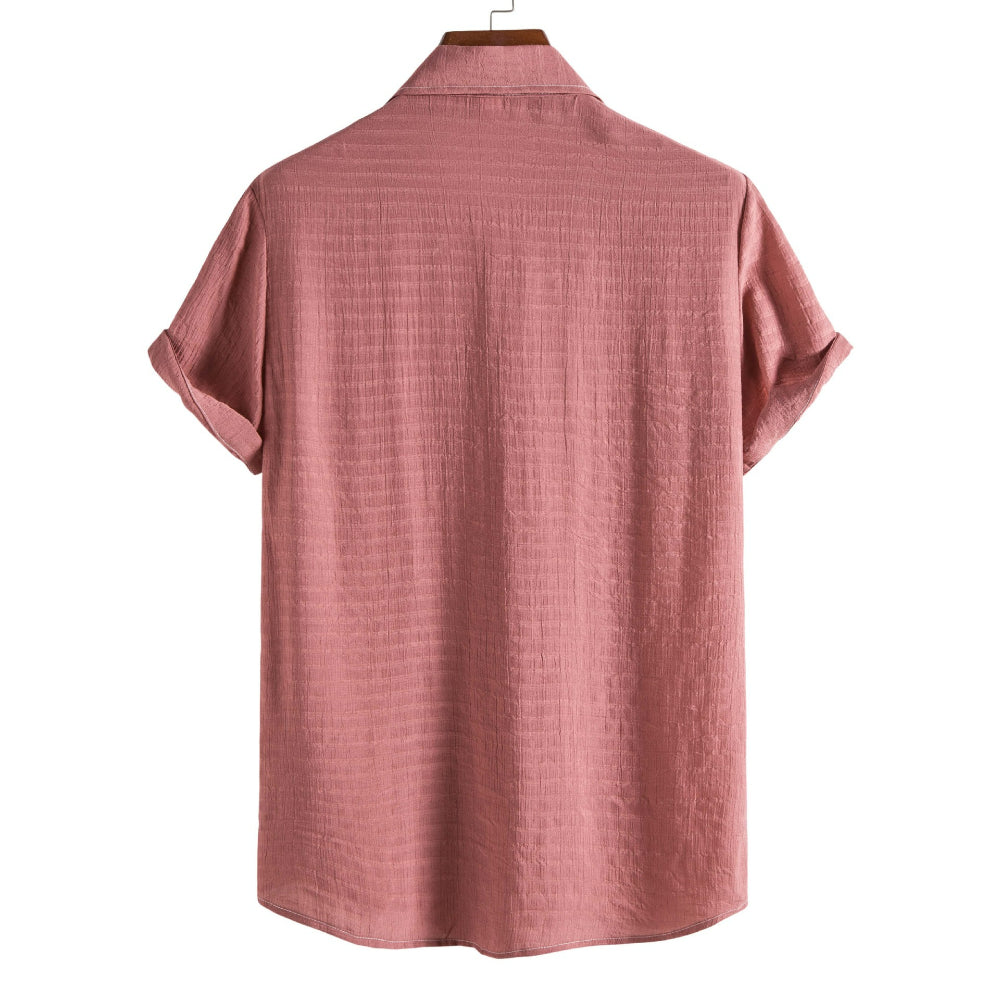 Solid Color Checkered Short-Sleeved Shirt for Men