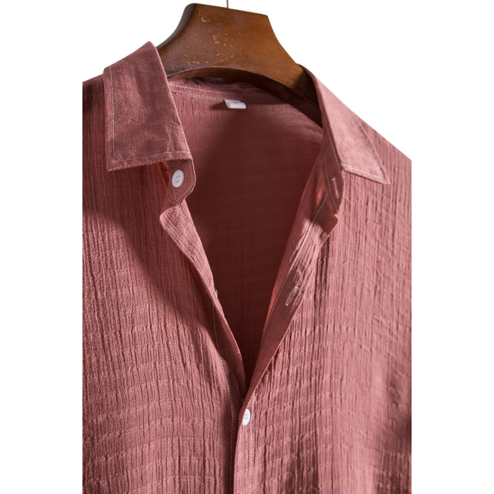 Solid Color Checkered Short-Sleeved Shirt for Men