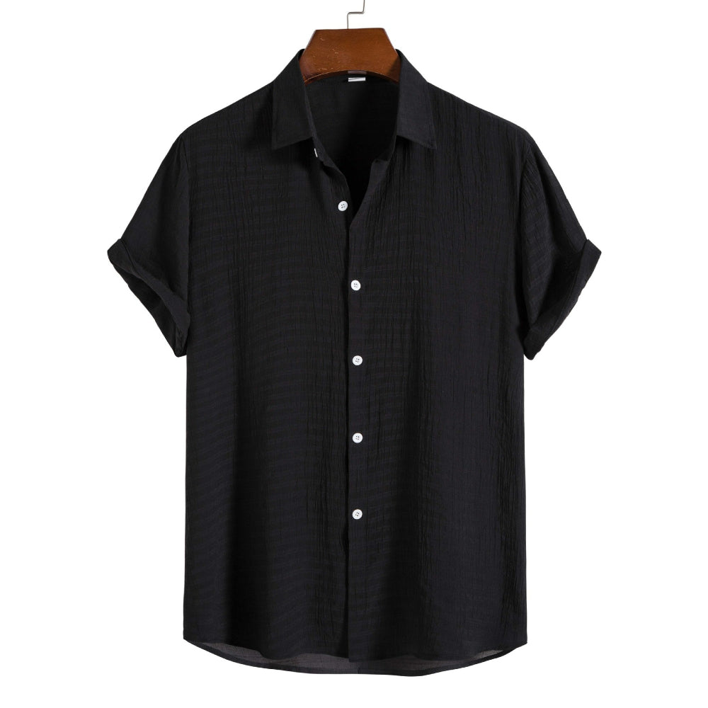 Solid Color Checkered Short-Sleeved Shirt for Men