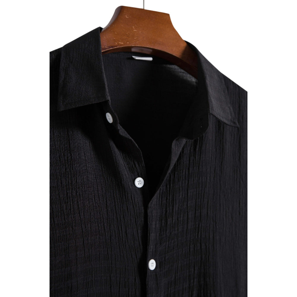 Solid Color Checkered Short-Sleeved Shirt for Men