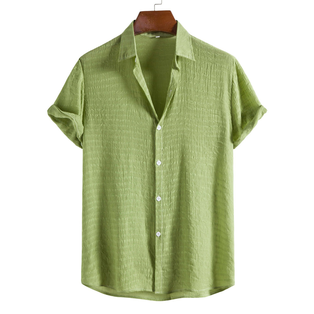 Solid Color Checkered Short-Sleeved Shirt for Men