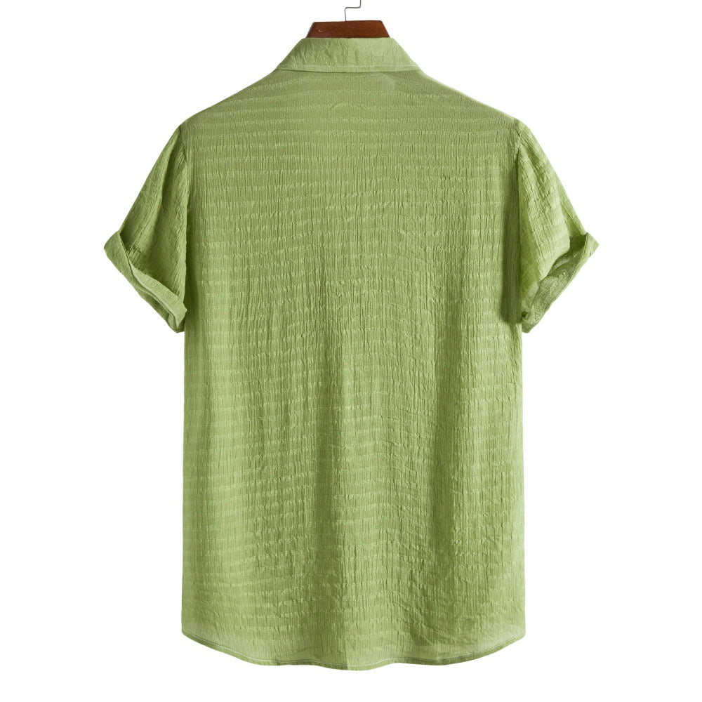 Solid Color Checkered Short-Sleeved Shirt for Men
